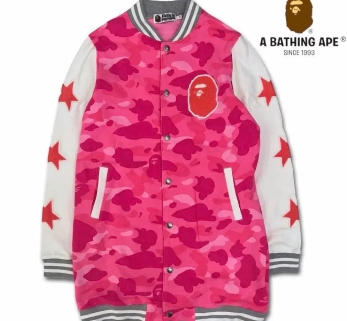 베이프 핑크 카모 롱바시티자켓 원피스 바시티 후드 집업 핑계 갸루 빈티지 상품이미지3