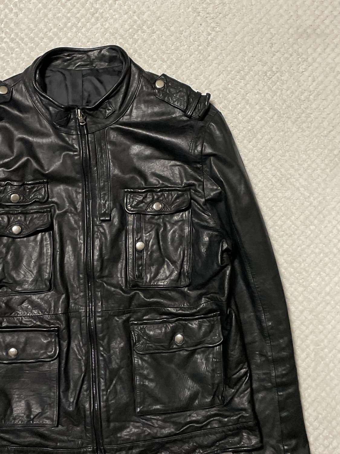 웨스턴 무드 램스킨 양가죽 절개 포켓 레더 자켓 상품이미지3