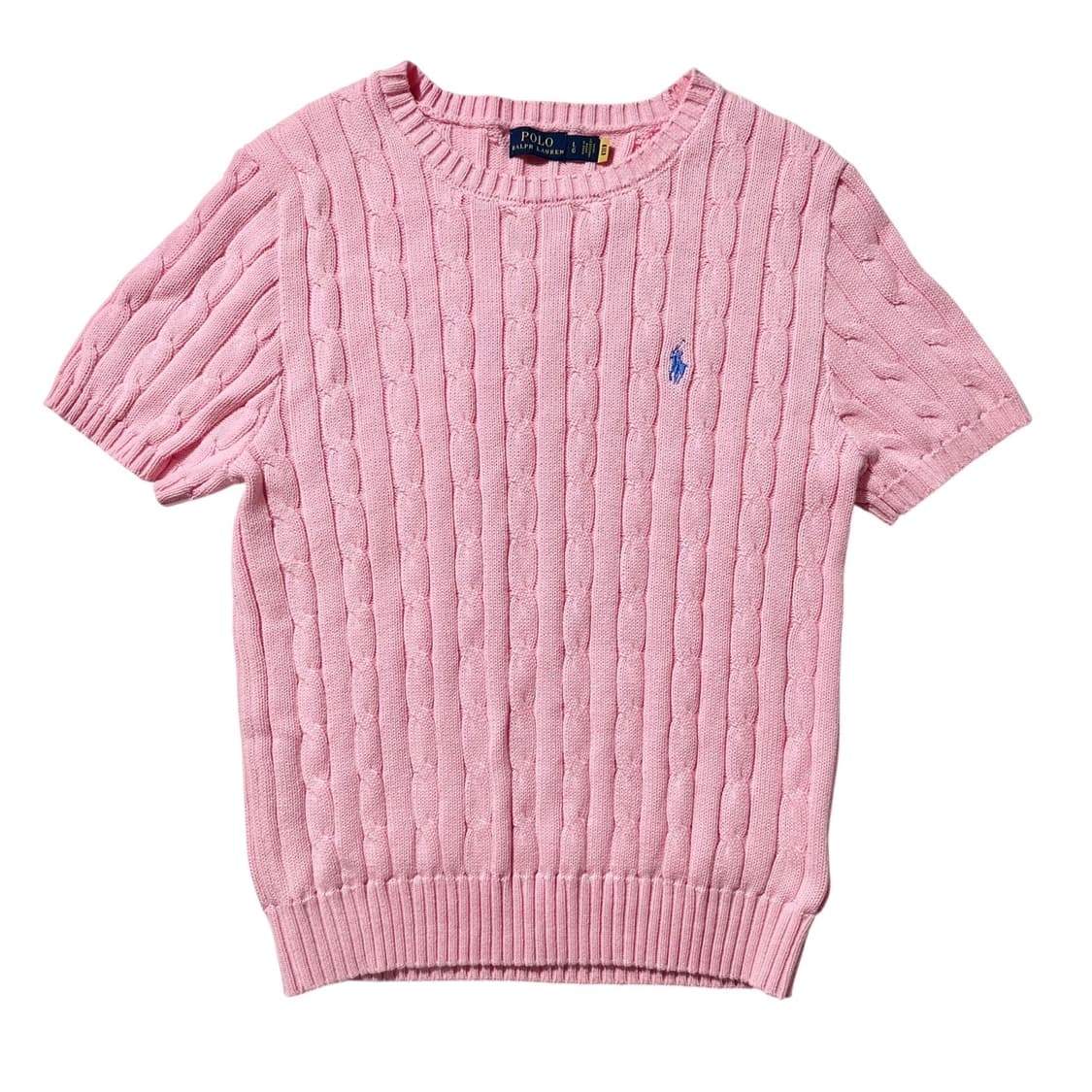 폴로 랄프로렌 케이블 라운드 반팔 니트 딸기우유 핑크 (신형QR) 상품이미지1