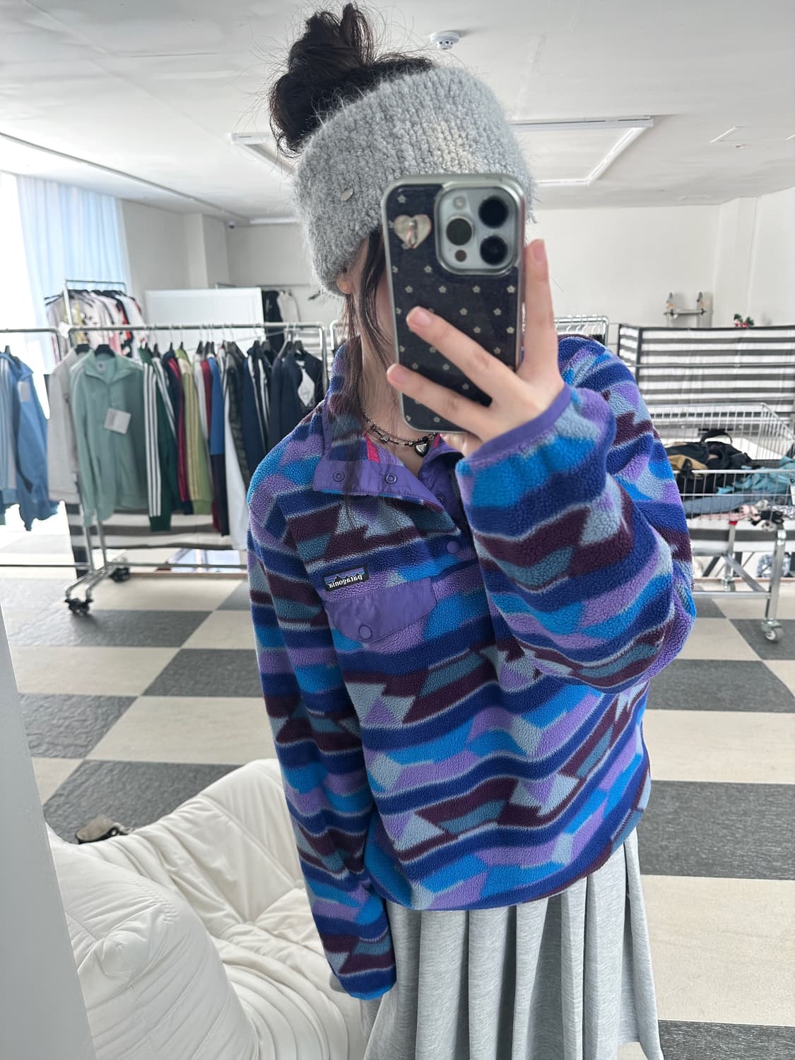 파타고니아 신칠라 블루 패턴 스냅 플리스 상품이미지1