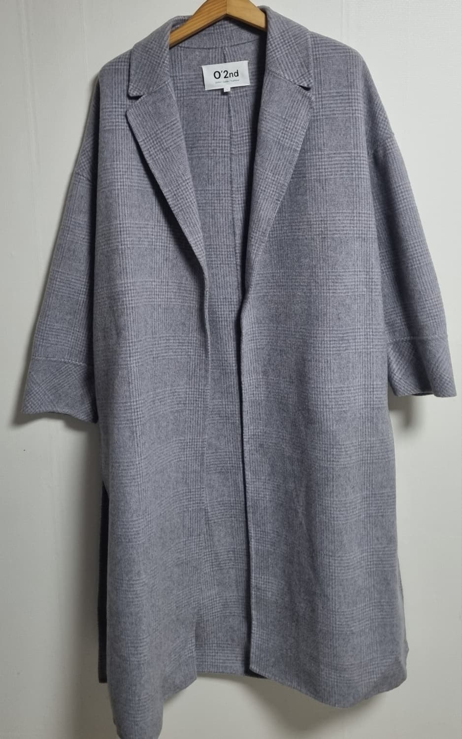 오버핏 M (66) 오즈세컨 그레이 체크 울/캐시미어 오픈형 코트 상품이미지1