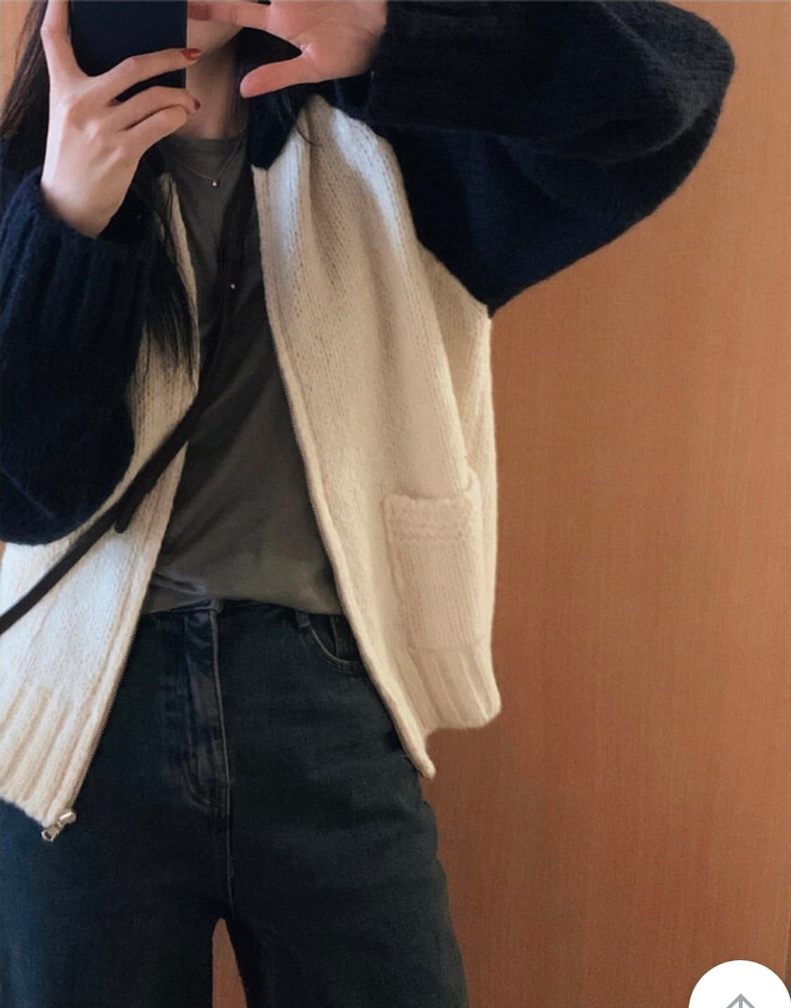 슬로우앤드 래글런 배색 니트 집업 가디건 상품이미지4