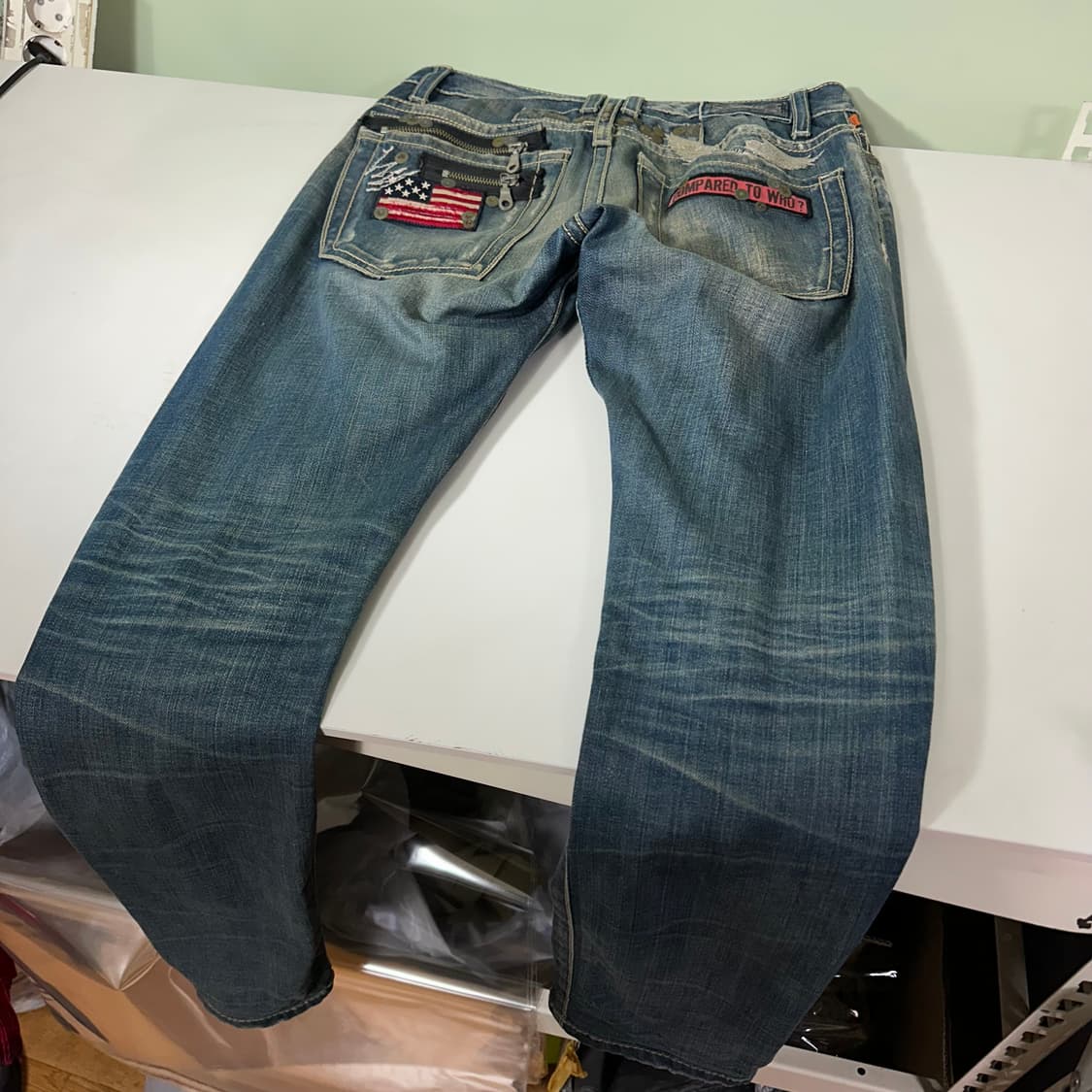 우먼M-L 로빈슨진 슬림 스키니핏 성조기패치 녹워싱 데님팬츠 상품이미지4