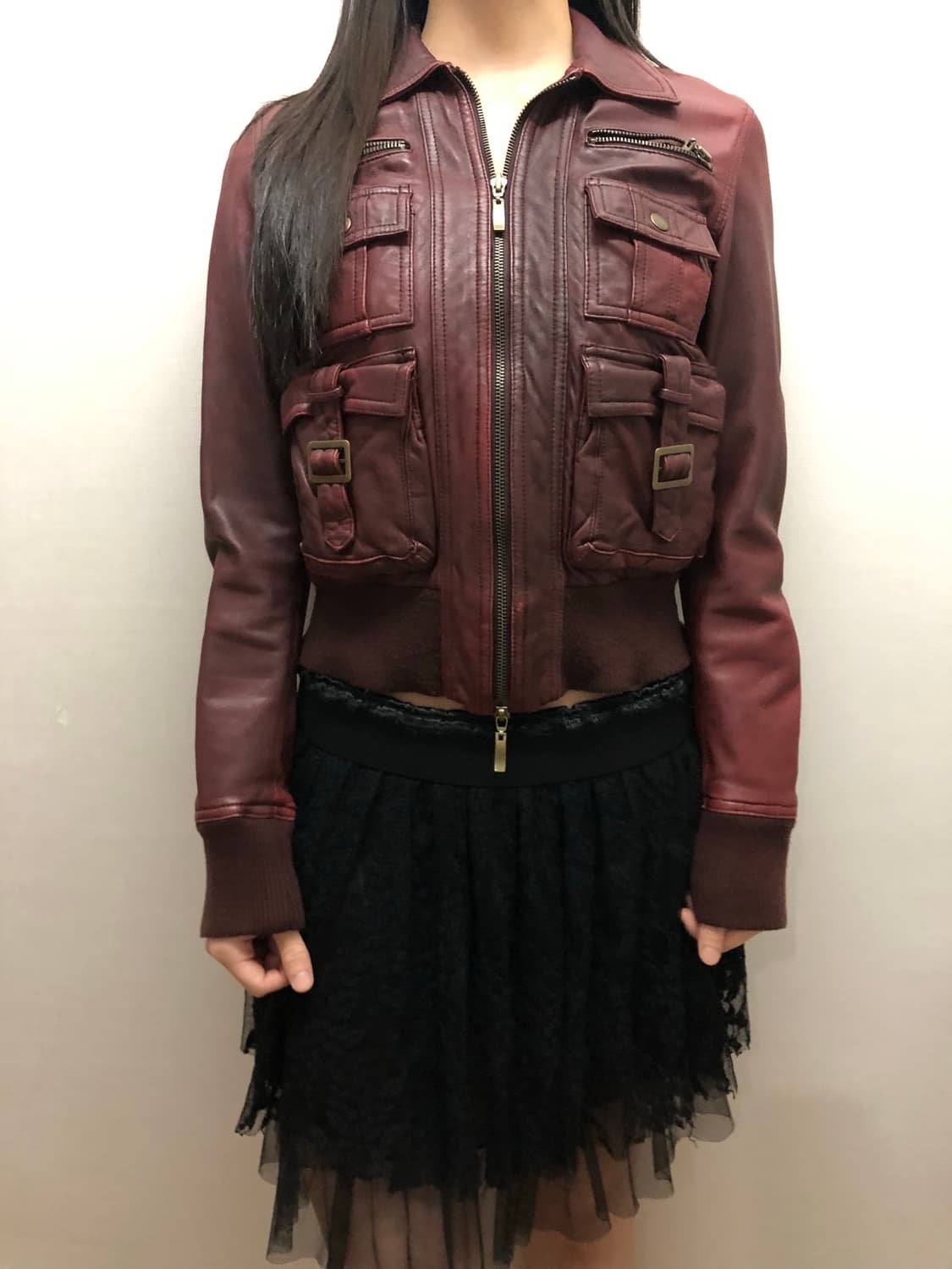 빈티지 버건디 포켓 레더 자켓 상품이미지2