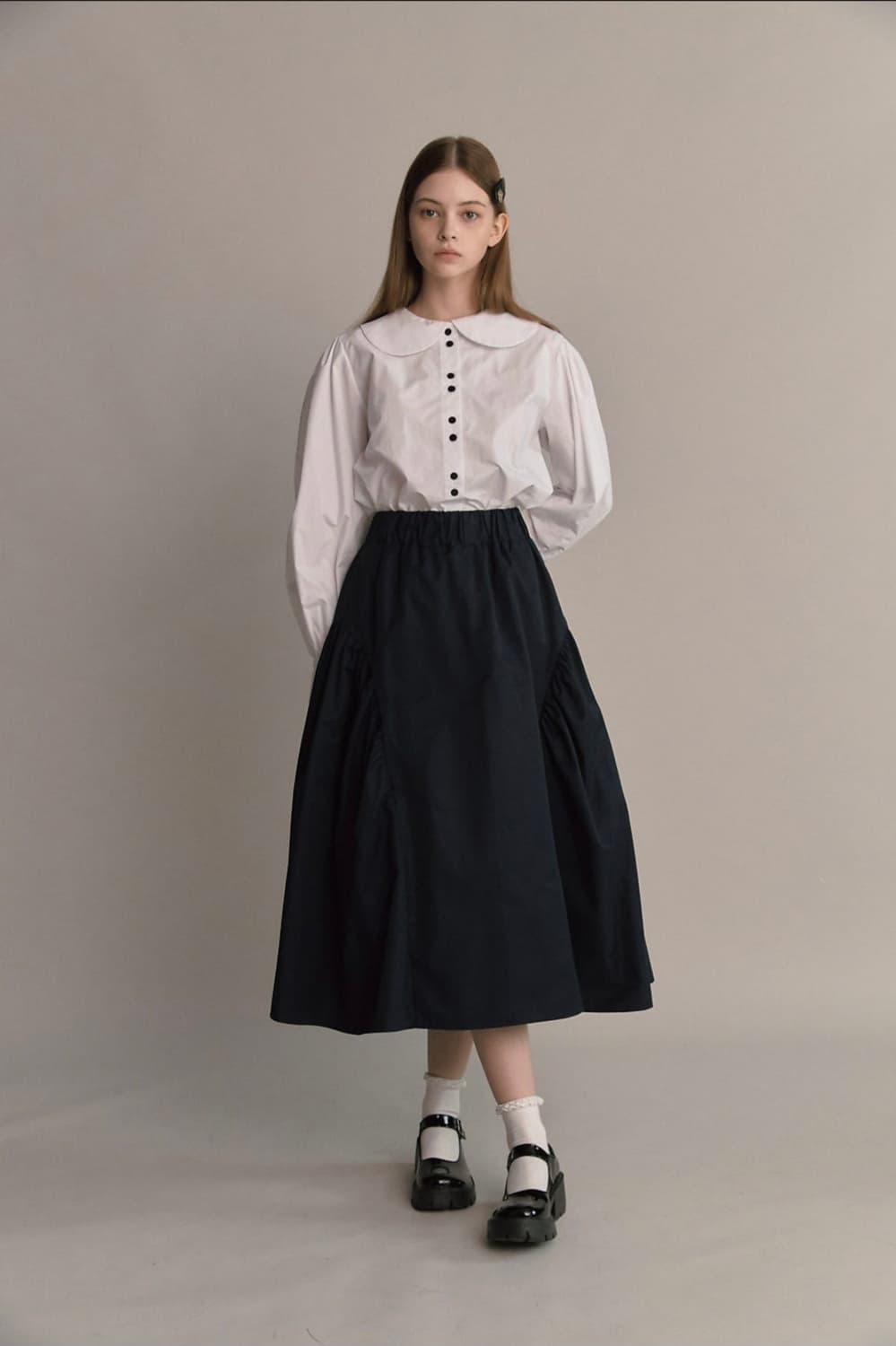 제리쉬 Zyelish 둥근 카라 면 블라우스 프리사이즈 상품이미지2