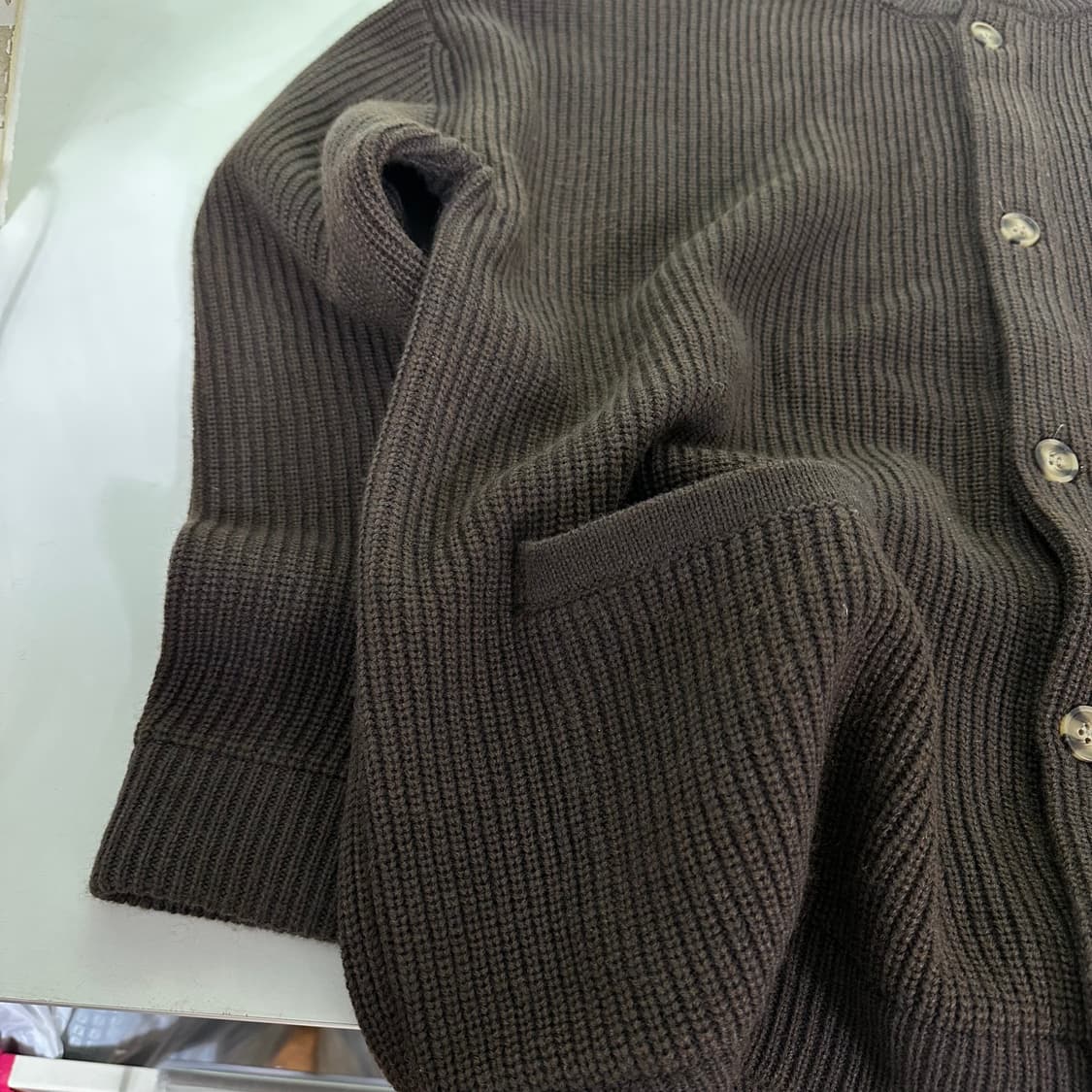 L-XL 토피 딥브라운 루즈오버핏 U넥 울 가디건 상품이미지3