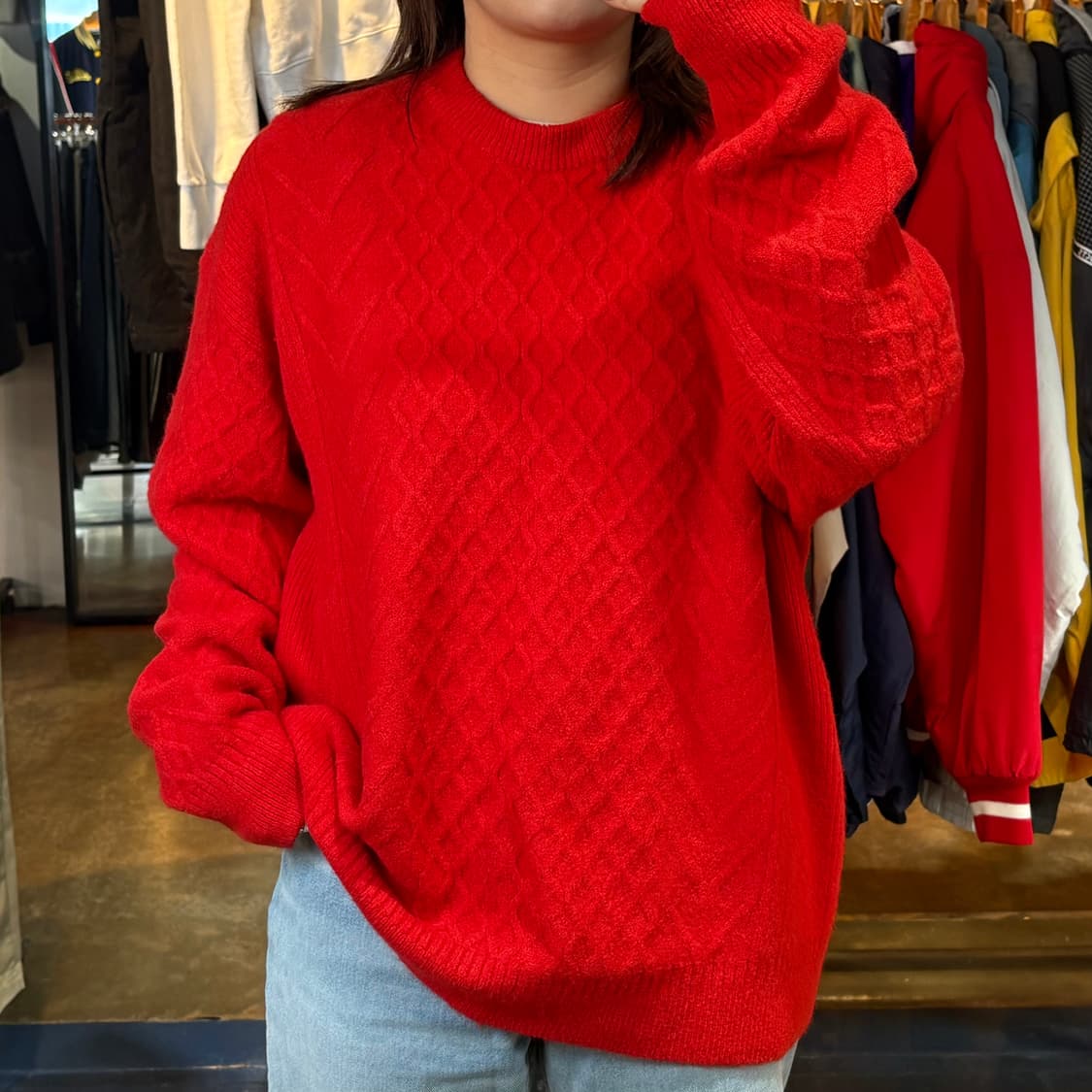 히스헤지스 레드 패턴 니트 상품이미지1