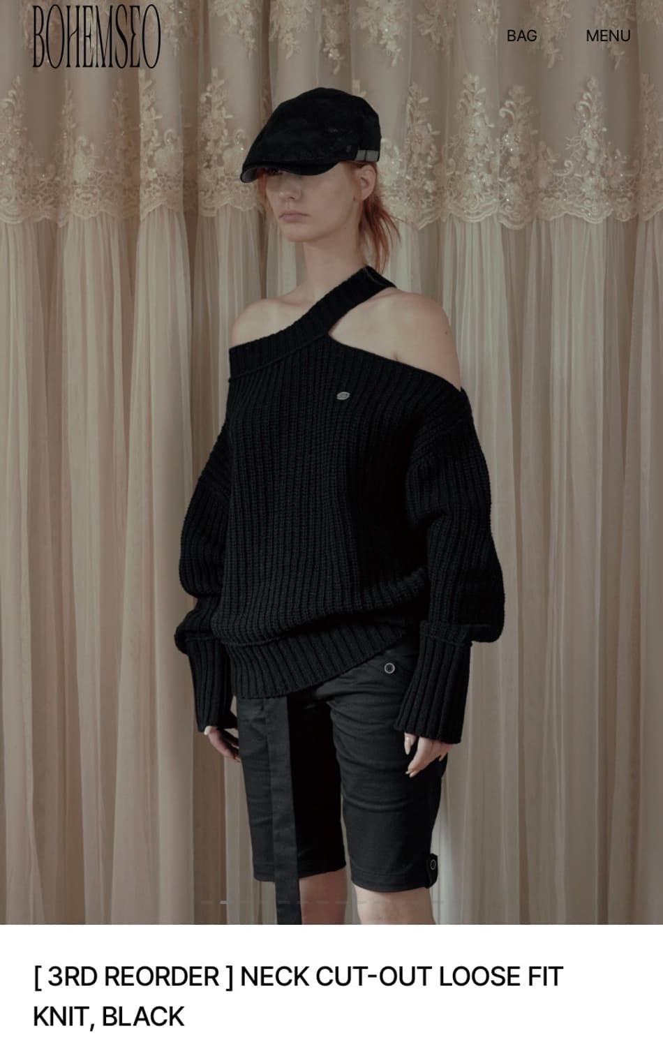 보헤미안서울 넥 컷아웃 루즈핏 니트 블랙 상품이미지2