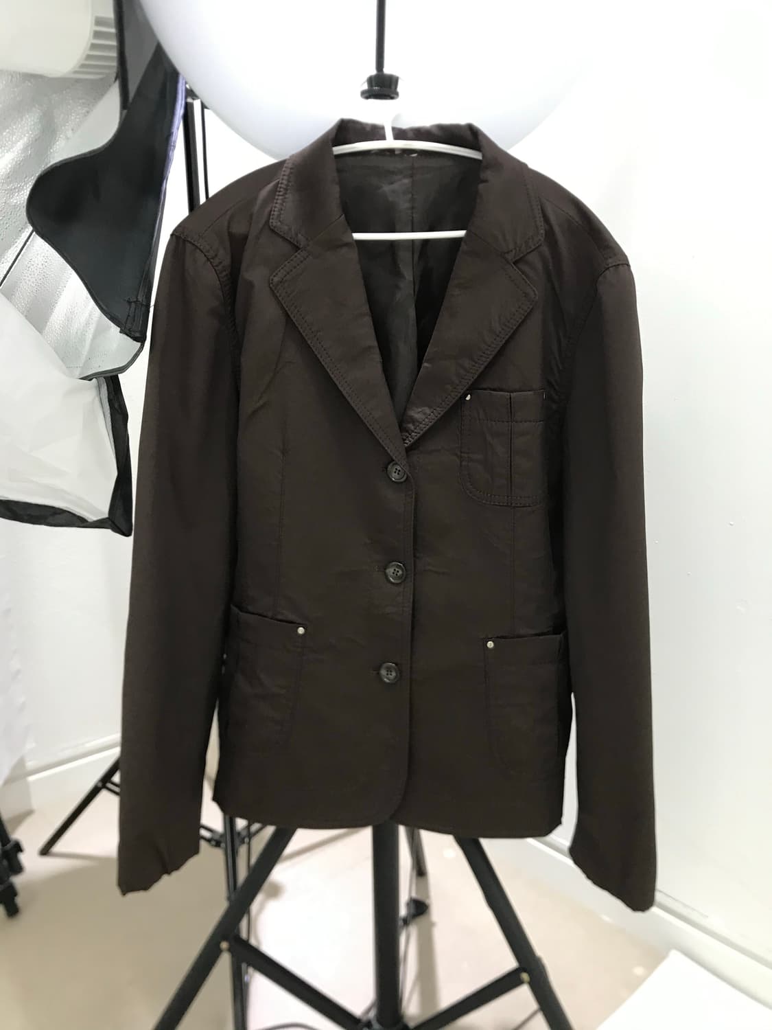 Red brown nylon belted basic jacket  상품이미지7