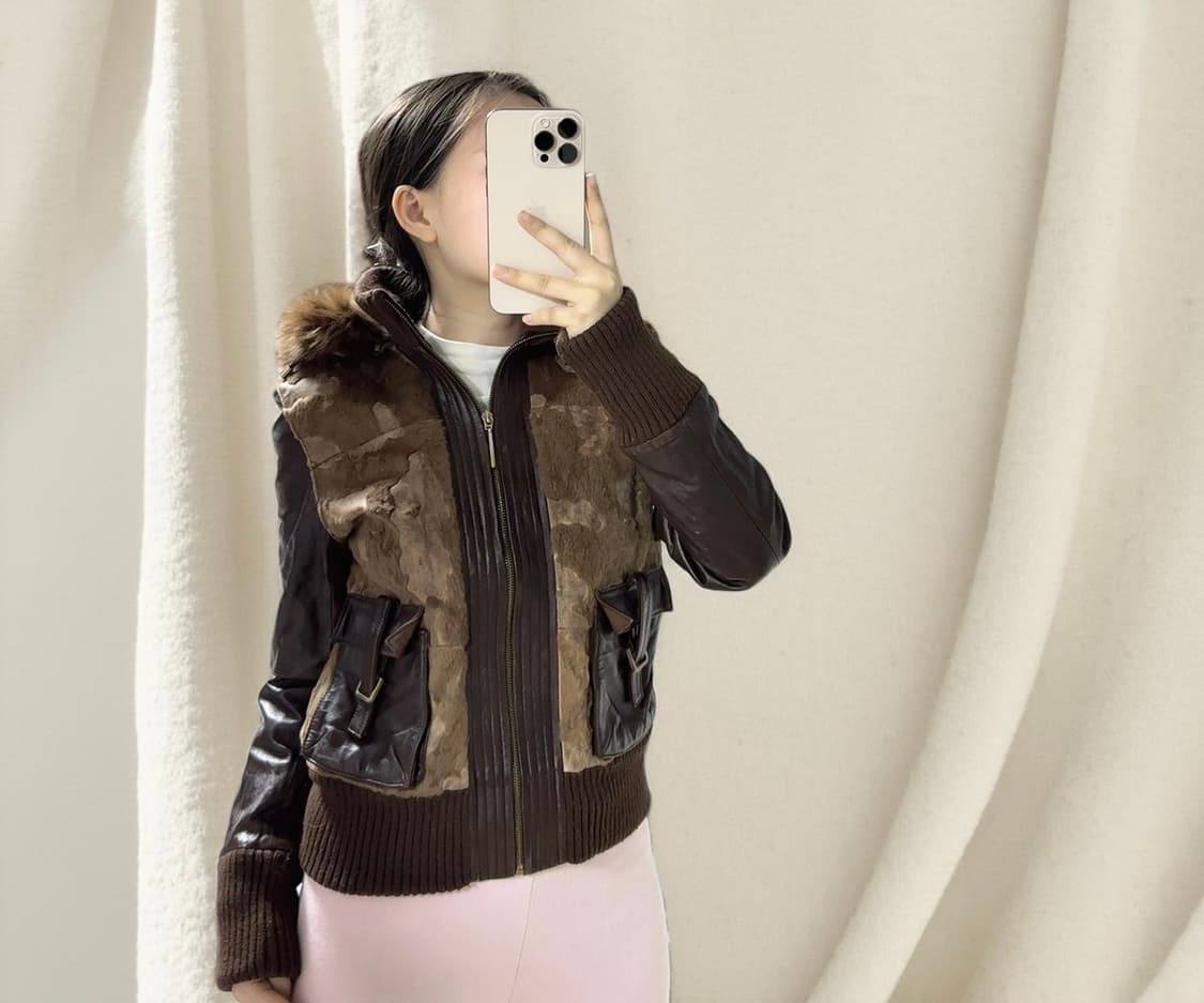 빈티지 토끼털 후드 양털 염소새끼털 포켓 양가죽자켓 상품이미지5