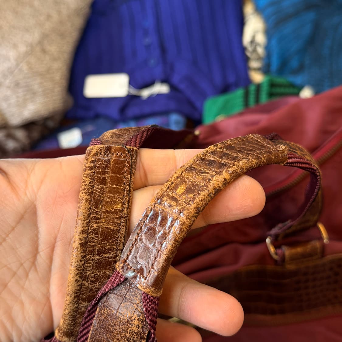 80 ~ 90S 모스키노 버건디 나일론 레더 파츠 빅백 더플백 상품이미지4