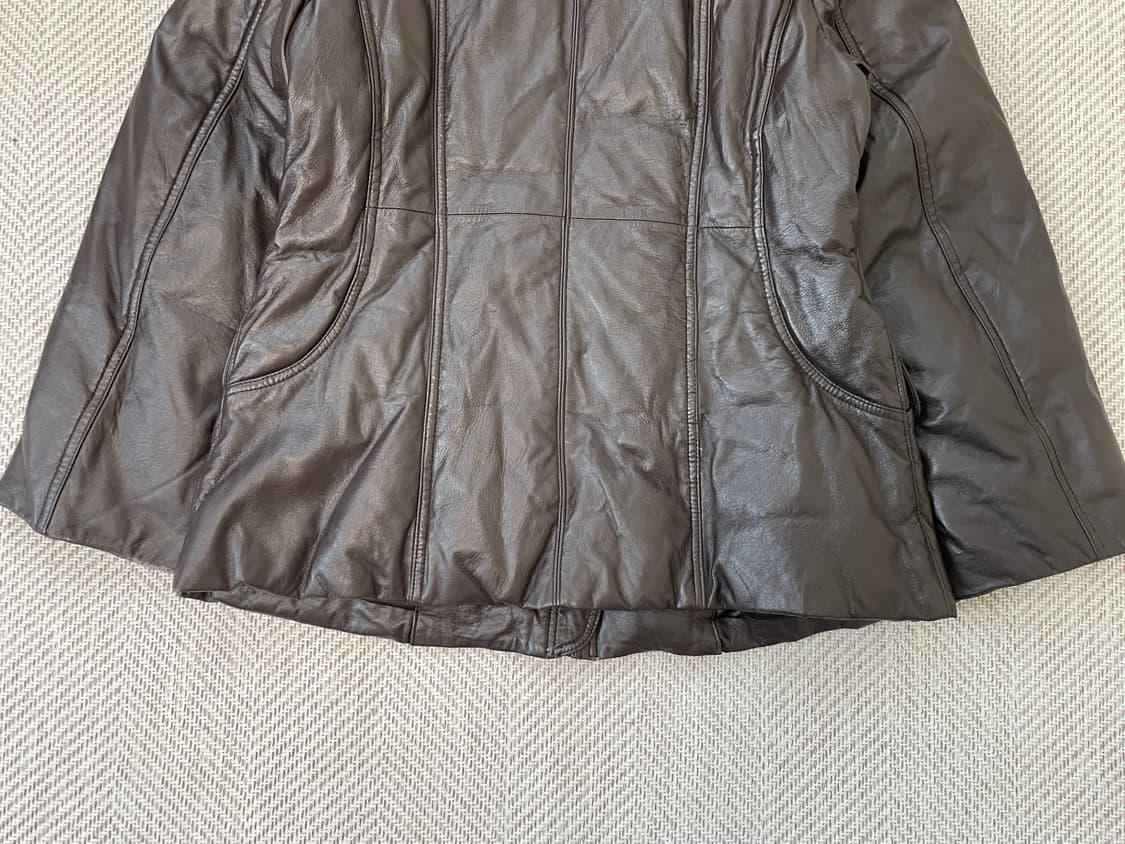 빈티지 하이넥 드로스트링 양가죽 레더 패딩 재킷 J03921 상품이미지7