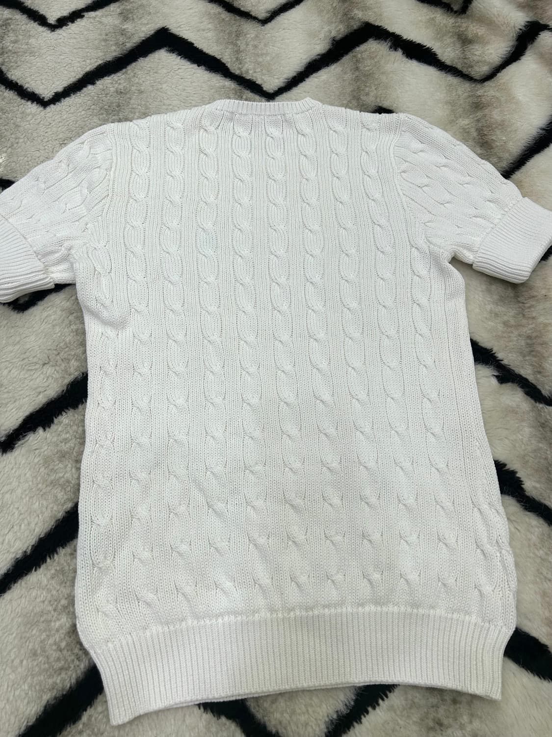 [M]폴로랄프로렌 스포츠 라운드 꽈배기 반팔 니트/화이트 상품이미지3