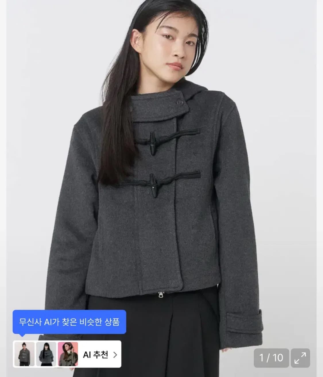 미세키서울 더플 후드 쇼트 코트 차콜 상품이미지1