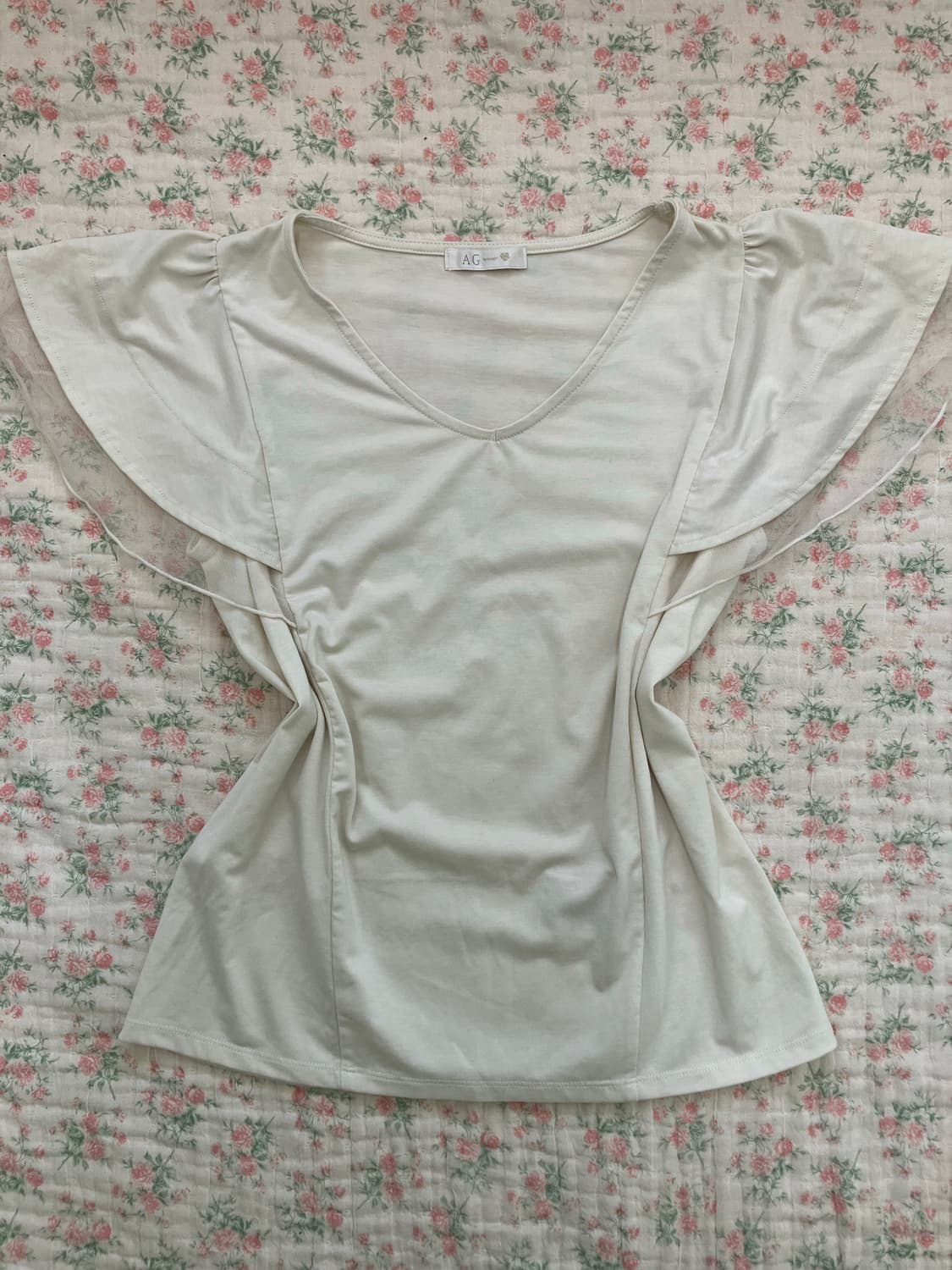 빈티지 아이보리 플로럴 암 블라우스 반팔 1043 y2k 스트릿 갸루 펑 상품이미지1