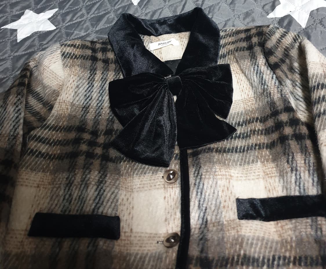 JINDUDU 크롭 넥 리본 울 자켓 (F) 상품이미지2