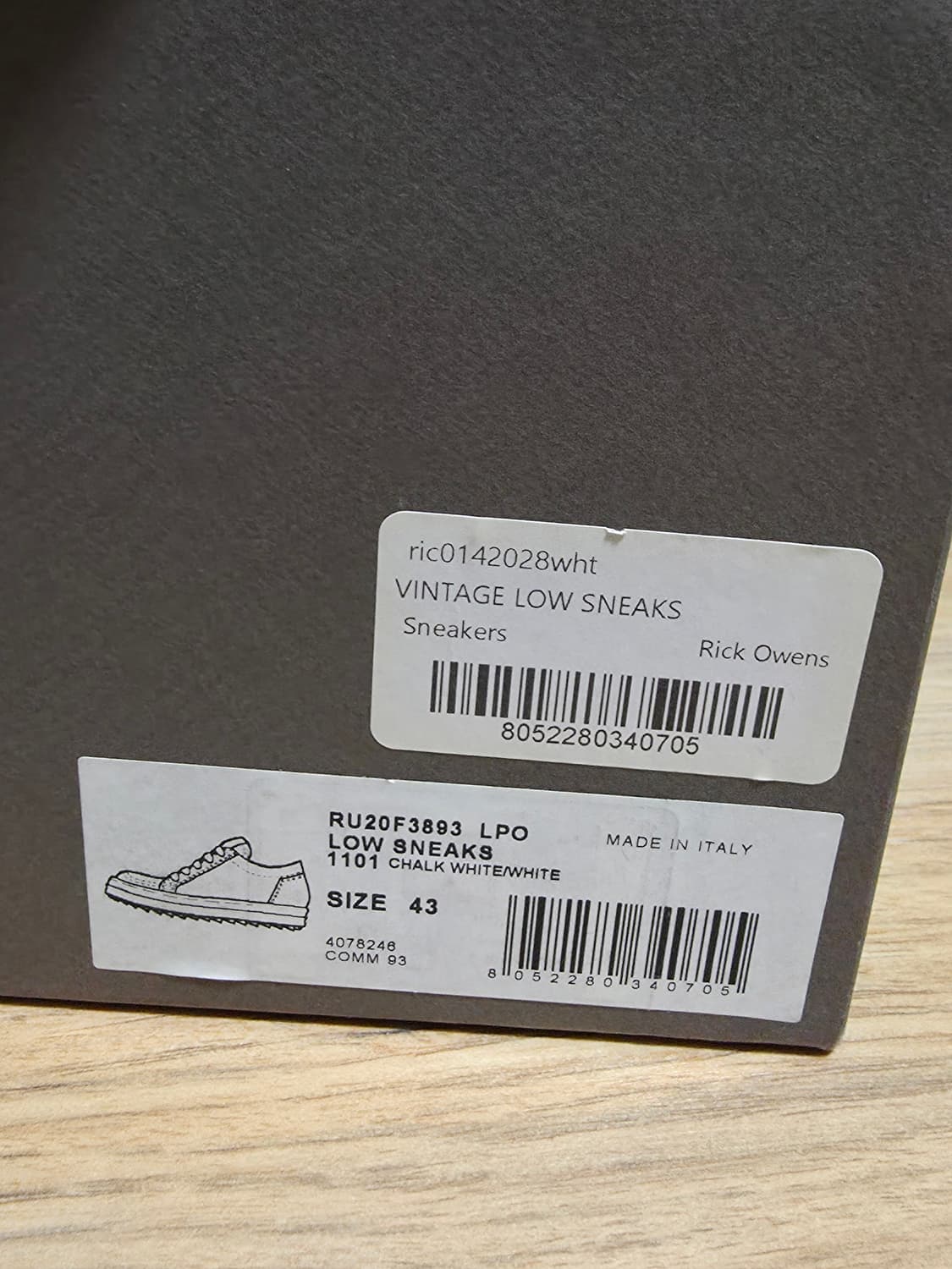 릭오웬스 빈티지 로우 스니커즈 초크 화이트 [43] 상품이미지2