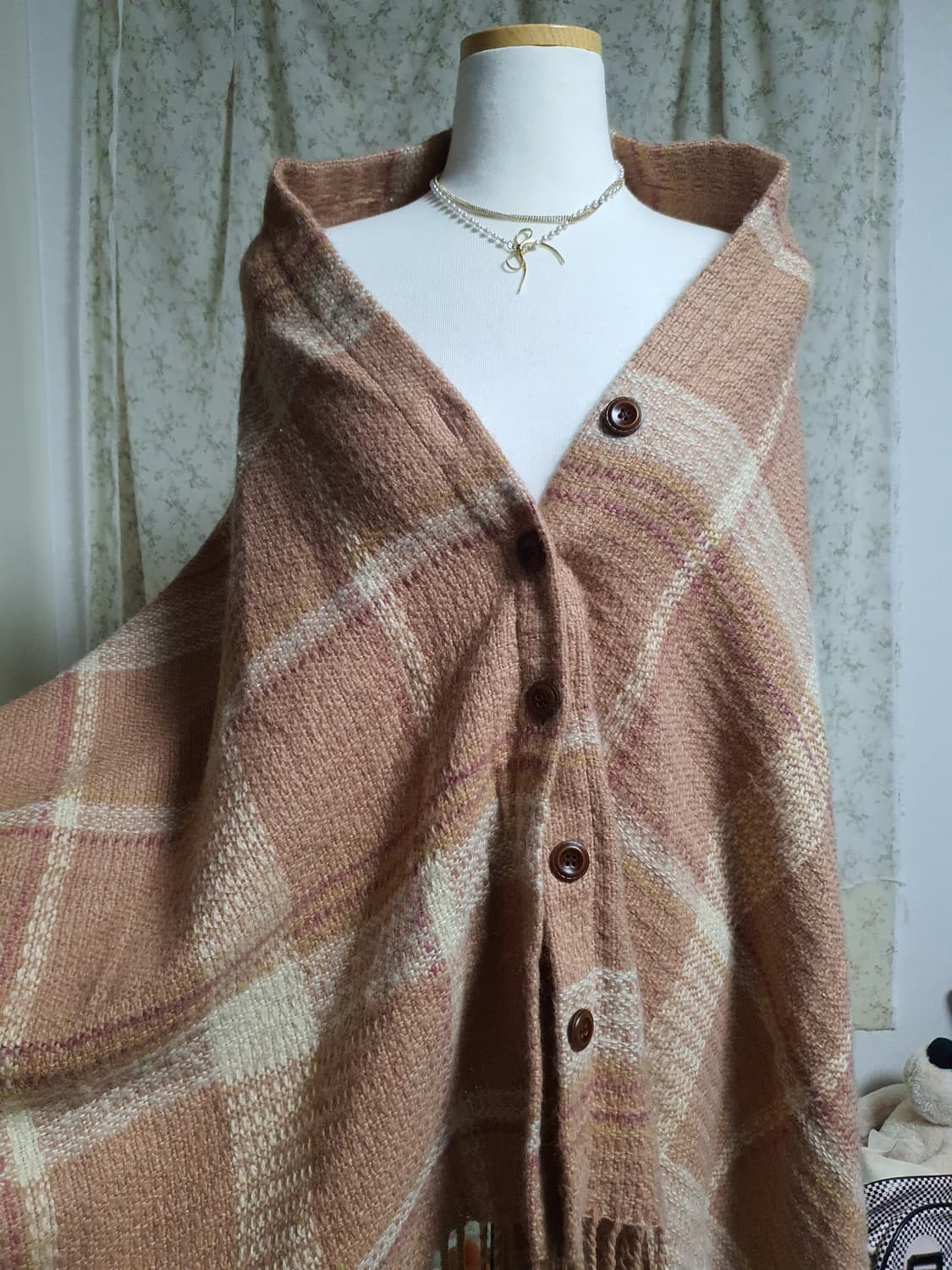 [빈티지] 체크 패턴 숄 가디건 망토 상품이미지2