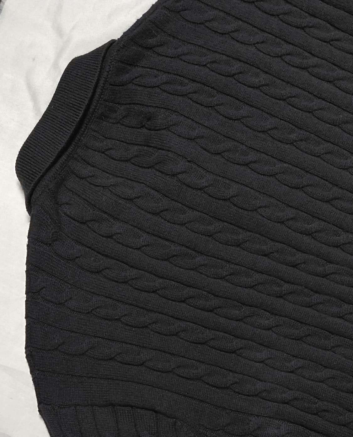 [XXL] 미나브(minav) 케이블 니트 카라 반팔 티셔츠 (블랙) 상품이미지9