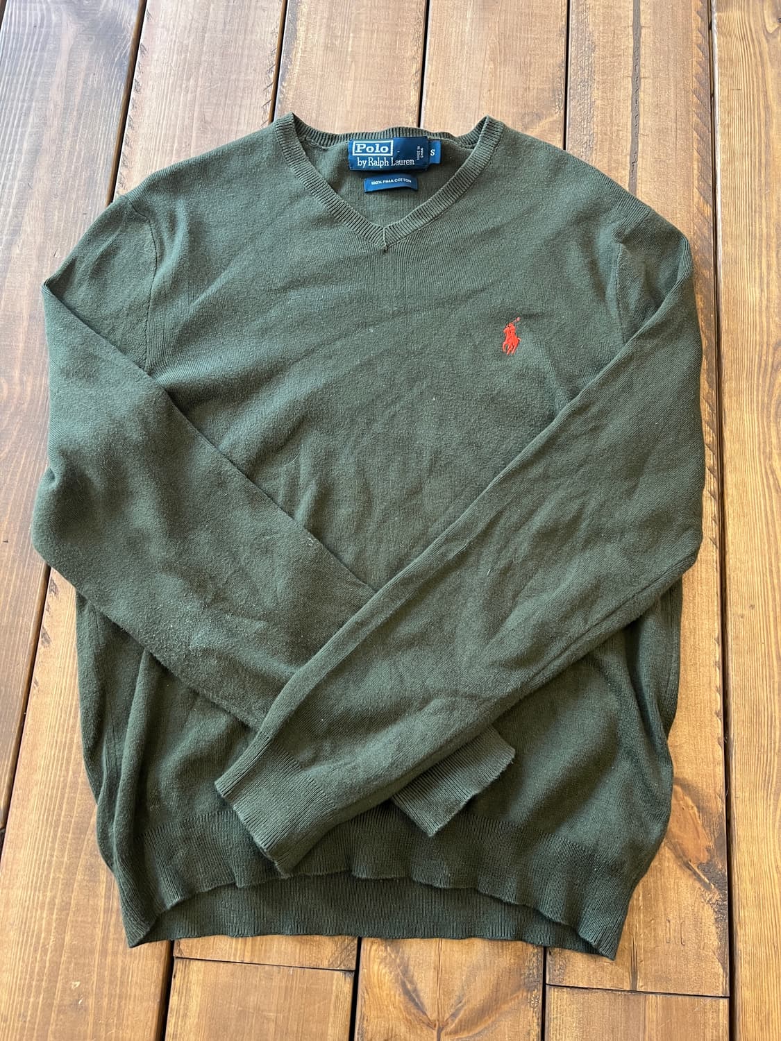 폴로 카키 브이넥 니트 상품이미지7