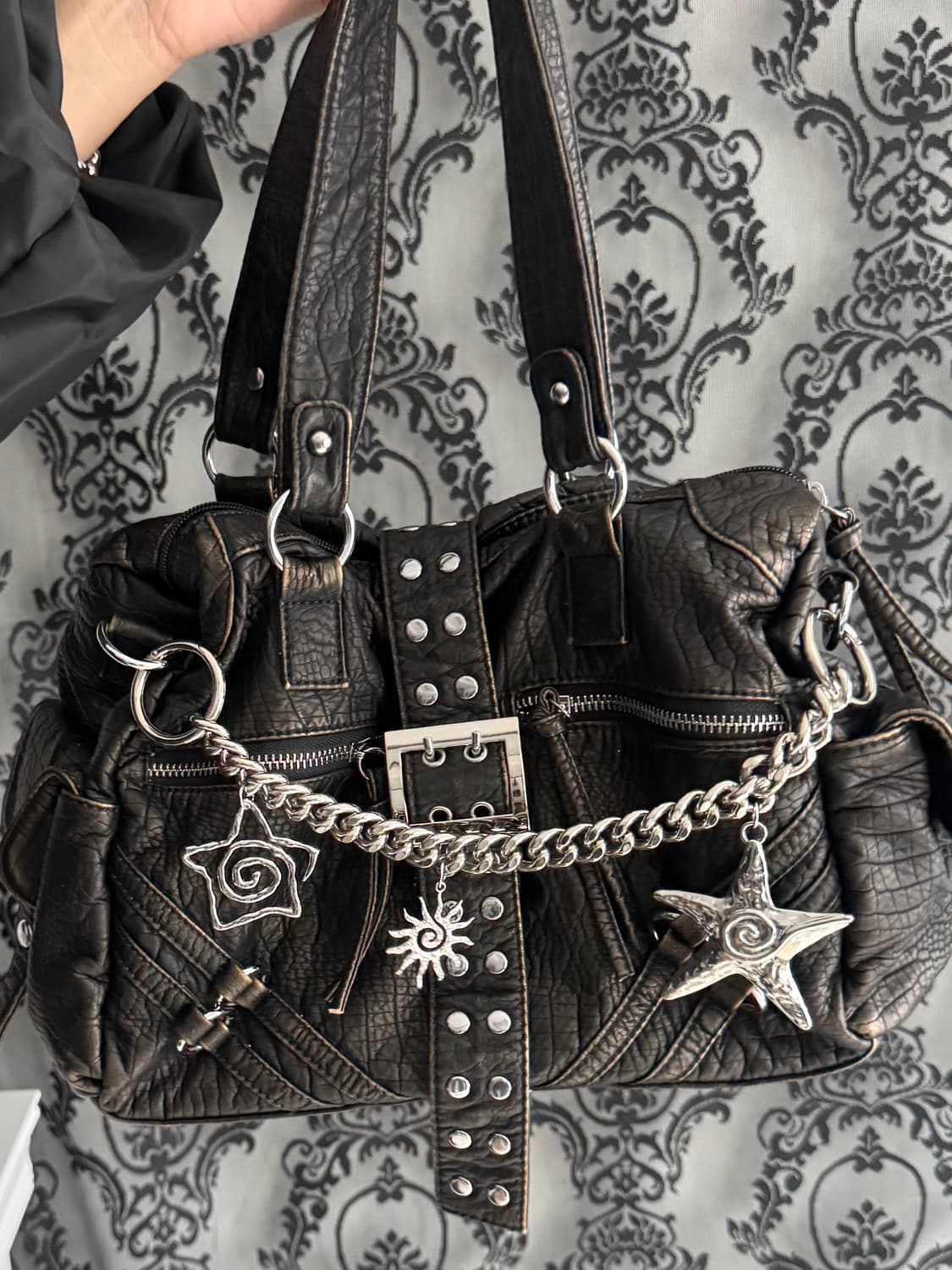 빈티지무드 스터드 벨트 펑크 체인 백 상품이미지4