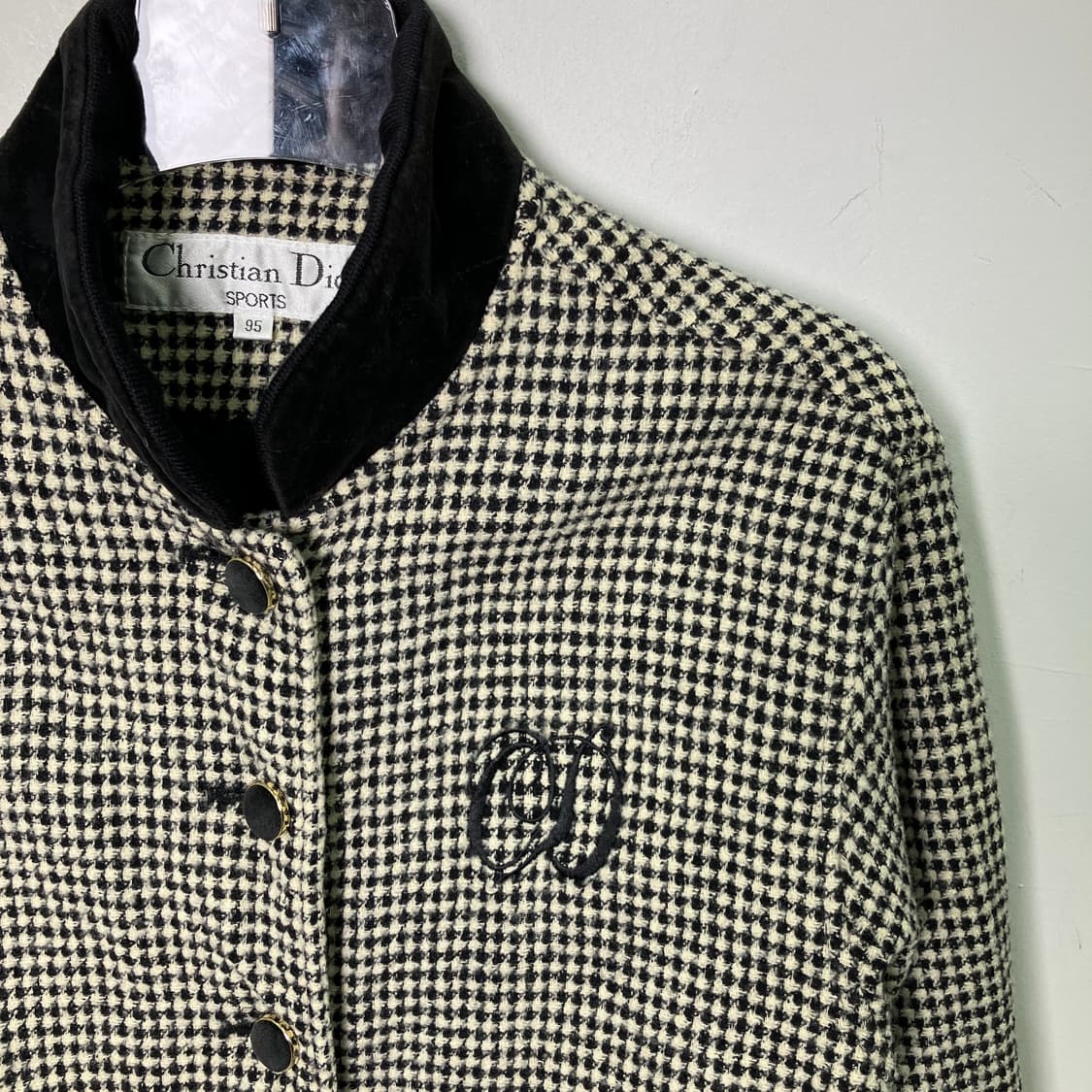크리스찬 디올 로고 트위드 체크 블루종 빈티지 올드 모델 상품이미지4