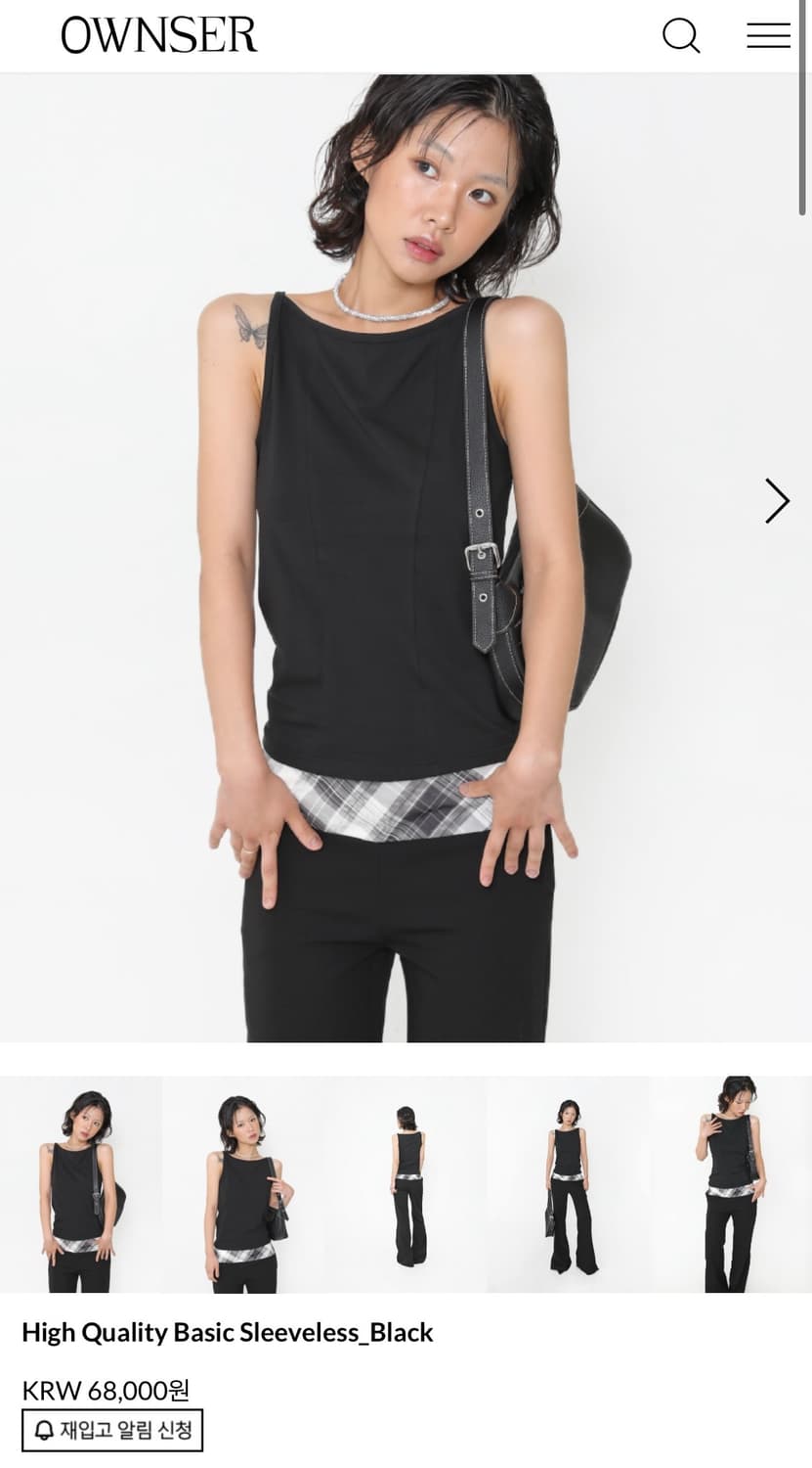 오운서 하이퀄리티 베이직 슬리브리스 블랙 상품이미지1