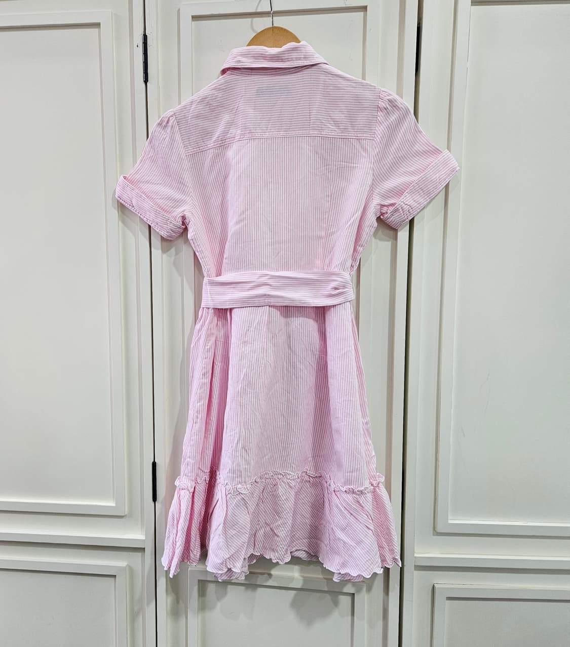 핑크 스트라이프 반팔 셔츠 원피스 상품이미지5
