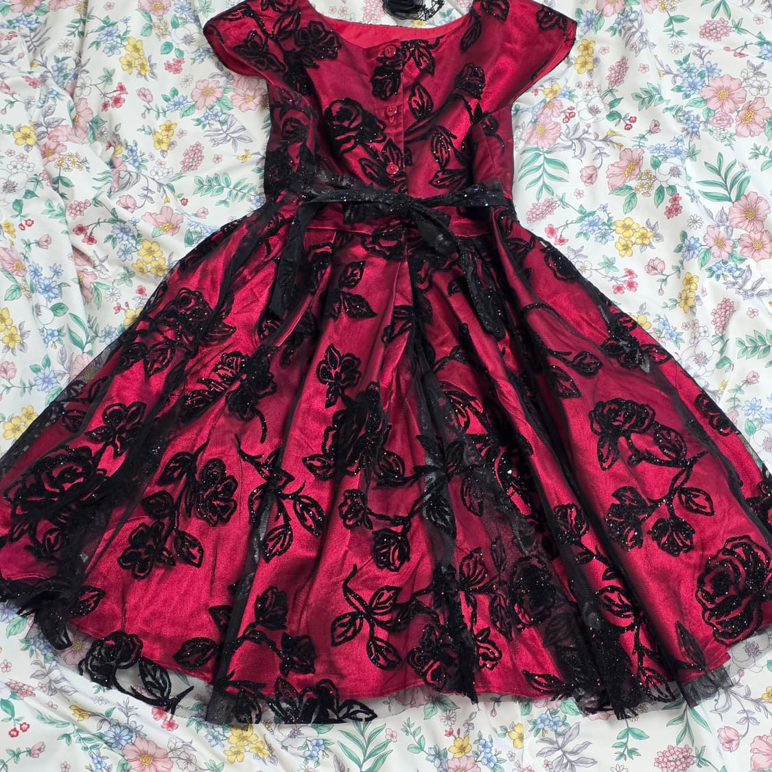 일본빈티지)오네갸루st 지뢰계 버건디 로즈 레이스 원피스파티연주회댄스행사 상품이미지3