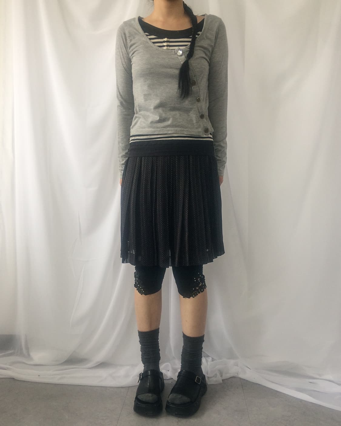 Dot pattern pleats midi skirt 상품이미지5