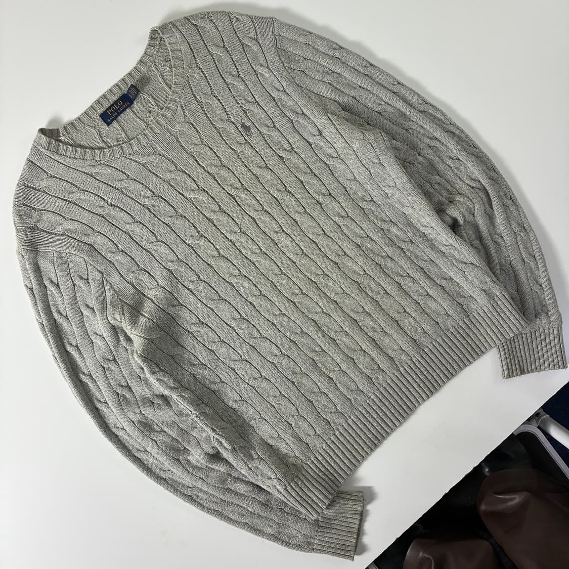 Polo  폴로 랄프로렌 자수 코튼 그레이 꽈배기 니트 상품이미지2