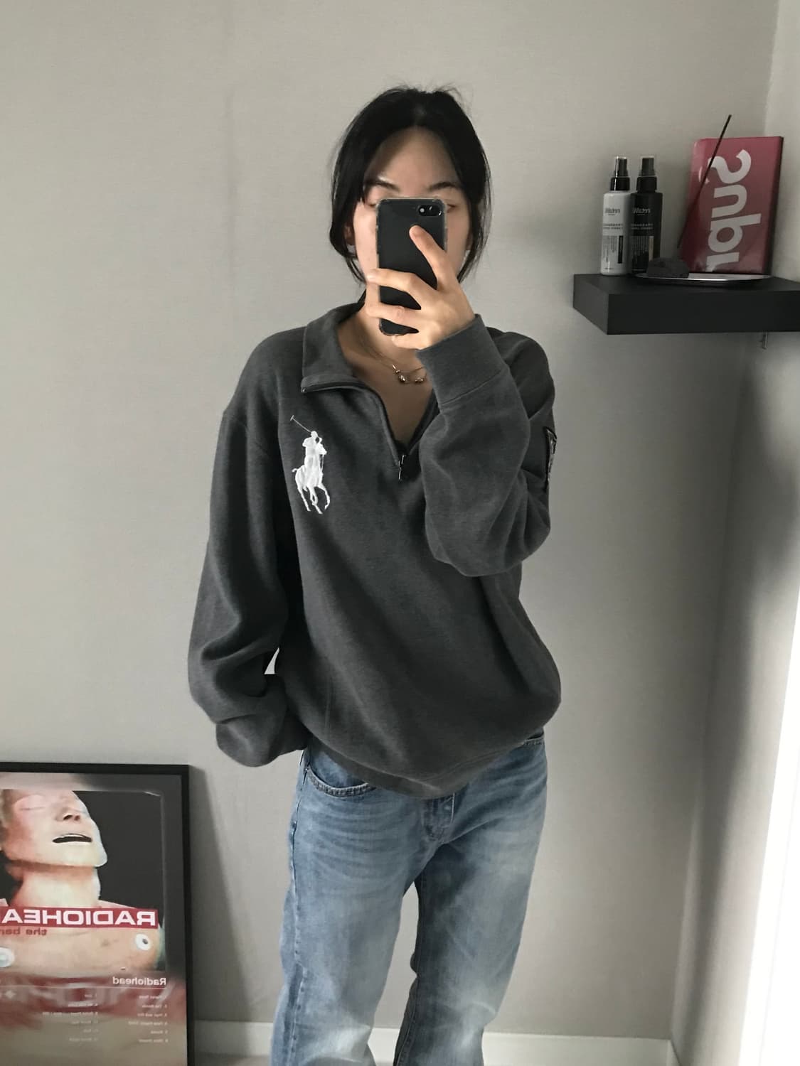 폴로 랄프로렌 빅포니로고 그레이 반집업 니트 상품이미지3