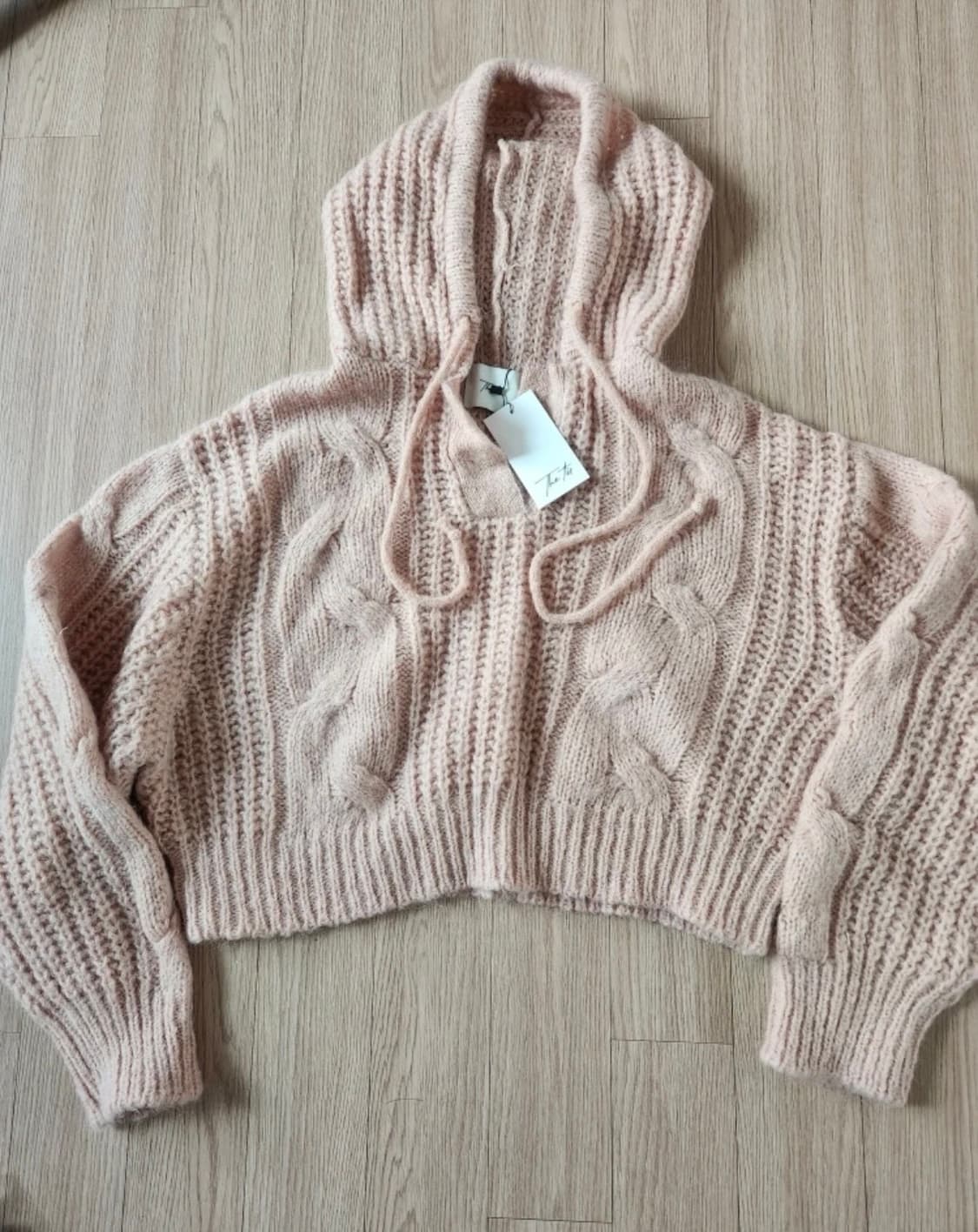 더티스 니트 후드 가디건 핑크색  상품이미지1