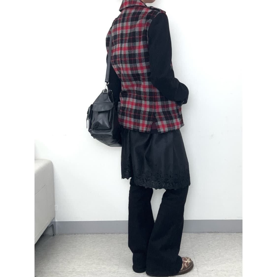 빈티지 레드 체크 하프 코트 상품이미지4