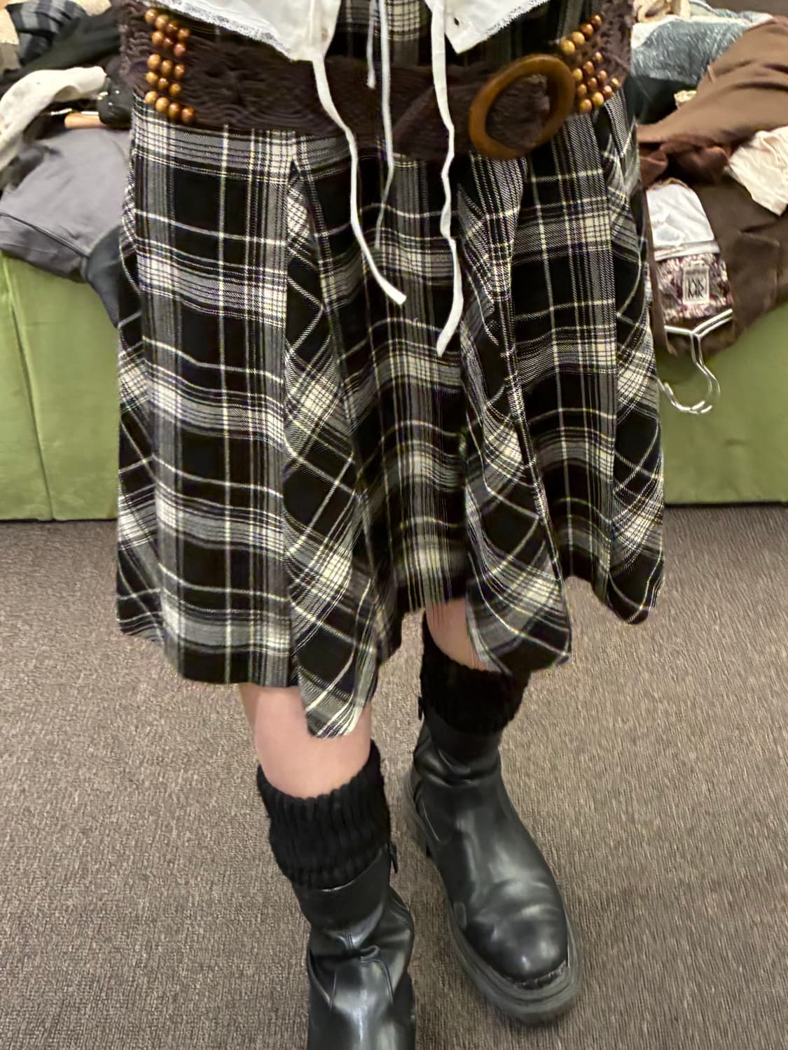 OS)Japanese vintage 여성 체크무늬 플리츠 스커트 상품이미지1