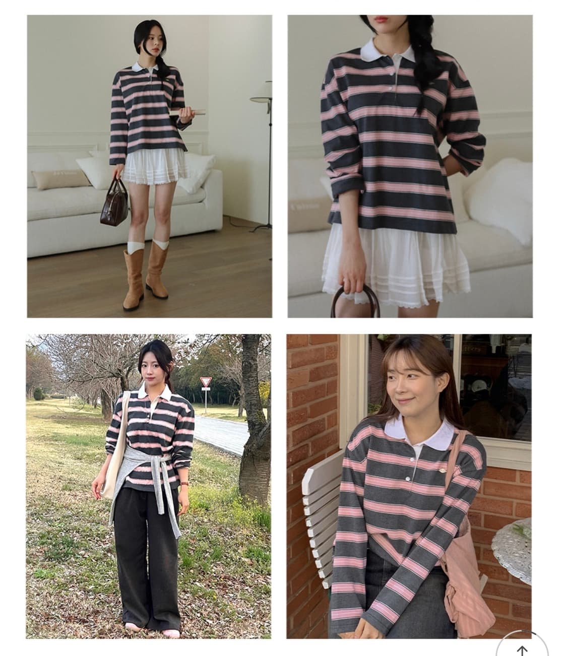 틸아이다이 스트라이프 챠콜 핑크 카라 럭비티 롱 슬리브 긴팔 티셔츠 M 상품이미지3