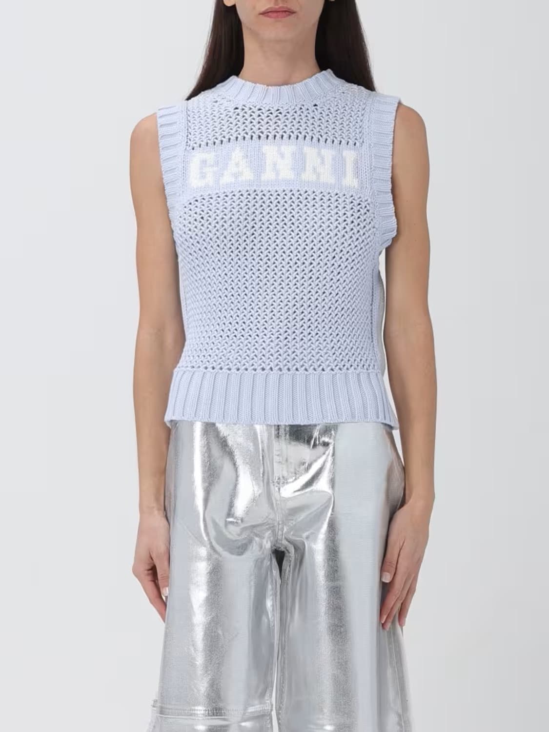 (W)GANNI 가니 코튼 로프 베스트 파우더 블루 M사이즈 상품이미지3