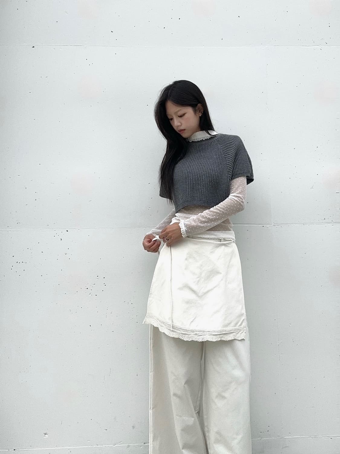 Lace wrap layered pants / ivory 상품이미지2