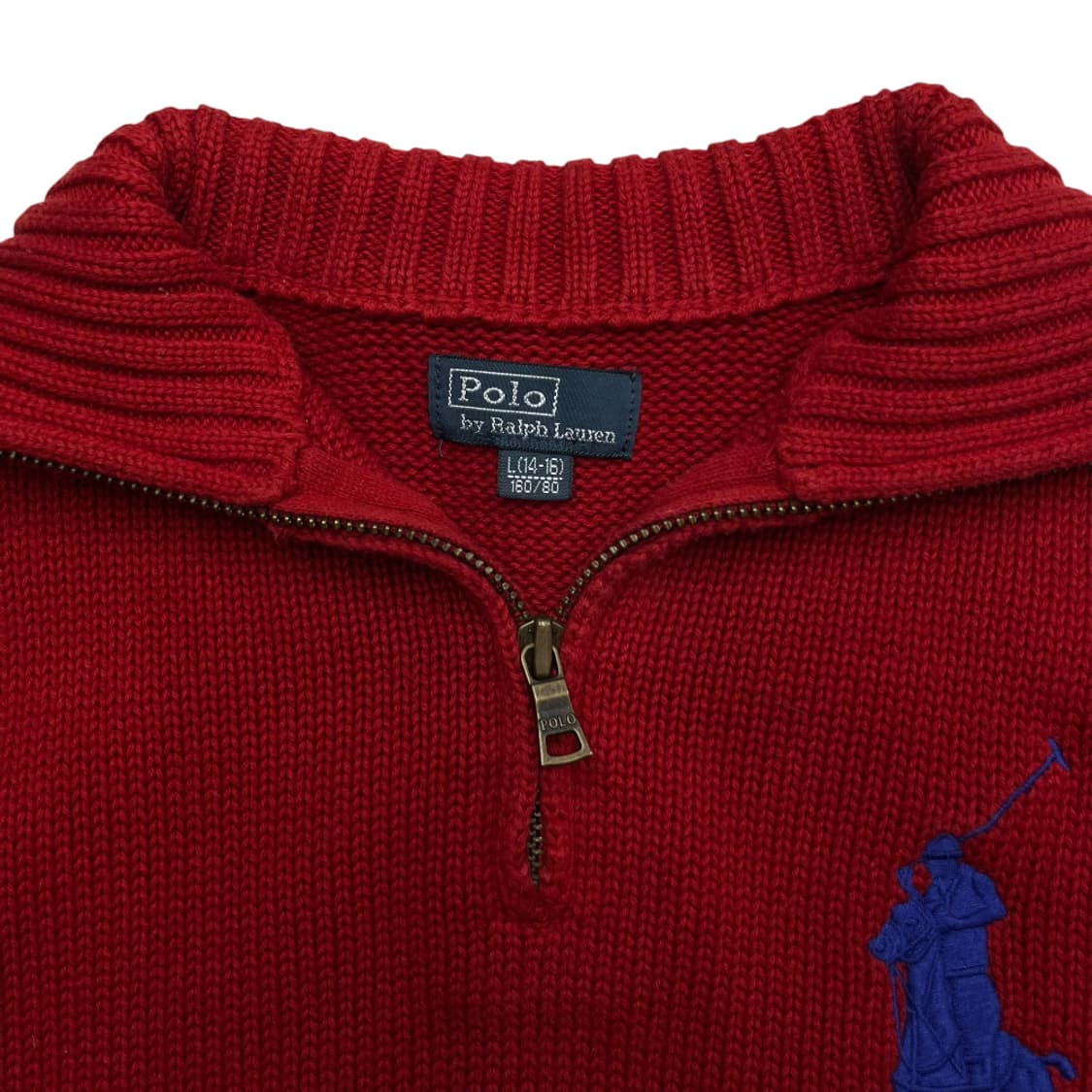 폴로 랄프로렌 빅포니 네이비 배색 레드 니트 반집업 L 상품이미지5