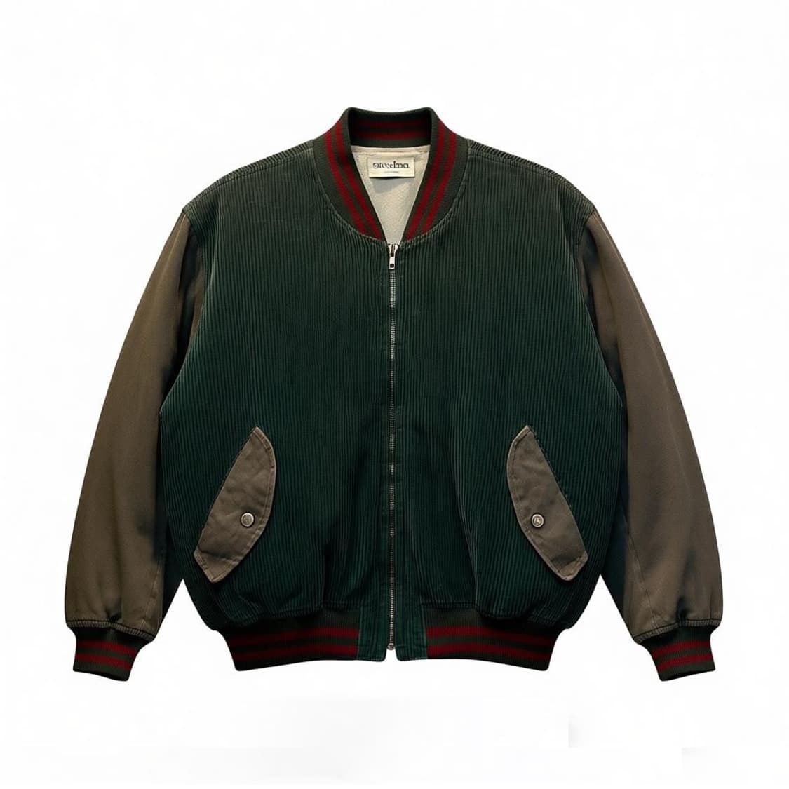 JPN VINTAGE 코듀로이 블루종 자켓 어스톤 배색 디테일 딥그린 상품이미지1