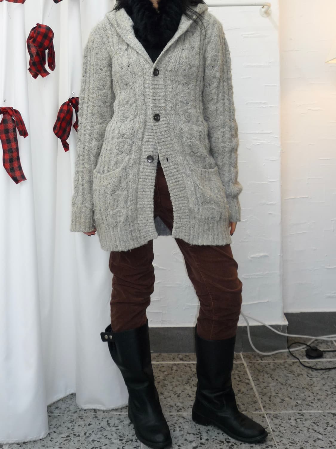 Cozy grey knit long cardigan 상품이미지2