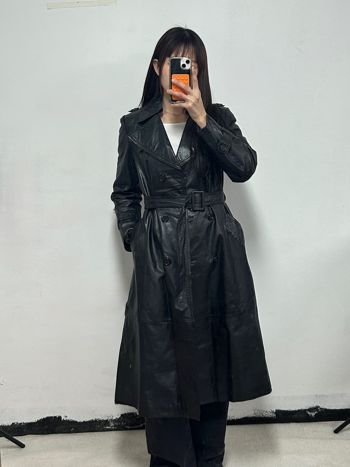 빈티지 리얼 레더 트렌치 코트 상품이미지1