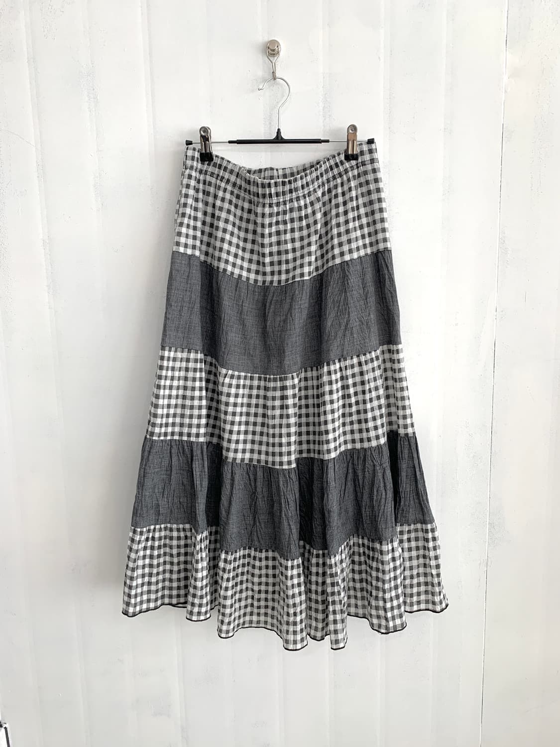 Gray Check Patchwork Long Skirt 상품이미지1