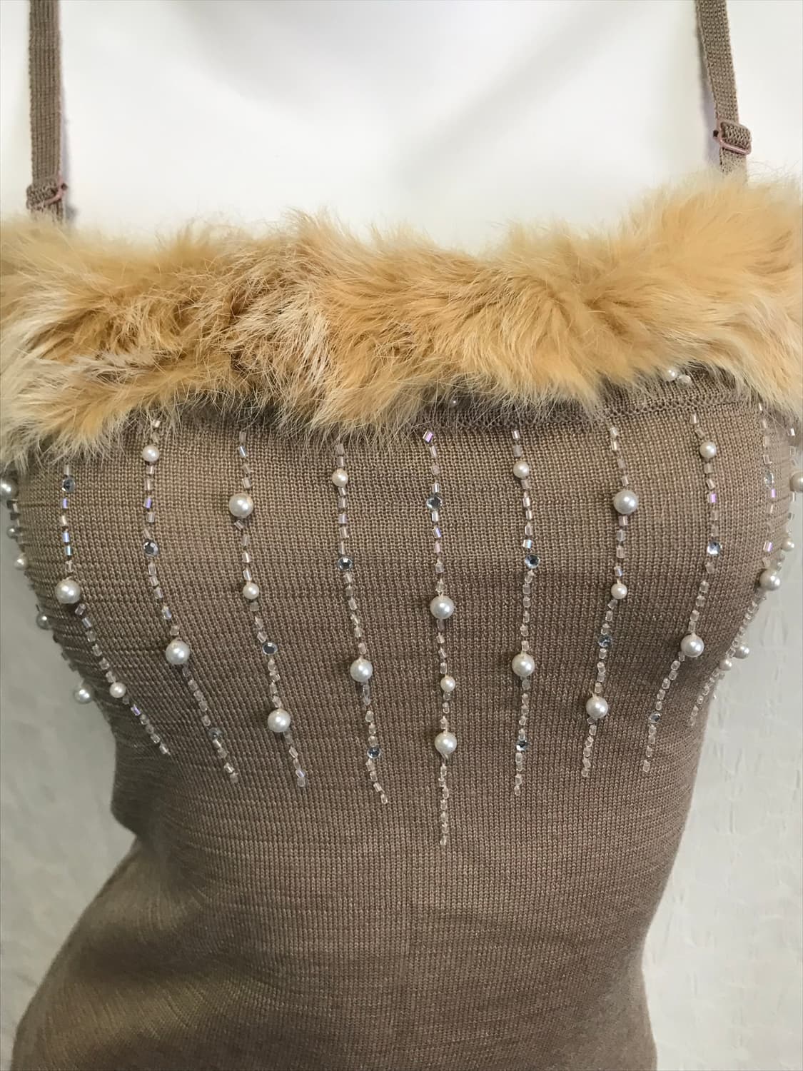 빈티지 갸루 진주 큐빅 퍼 슬리브리스 상품이미지4