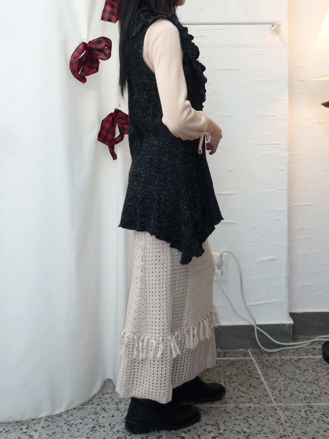 Charcoal flower point mini dress 상품이미지3