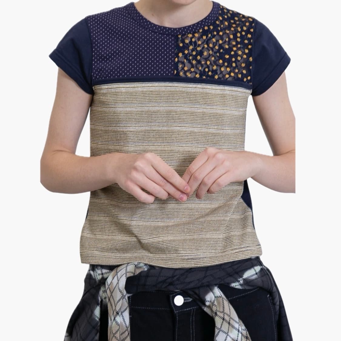 [F]퍼버즈 26ss Mixed 미니 티셔츠/네이비 상품이미지1