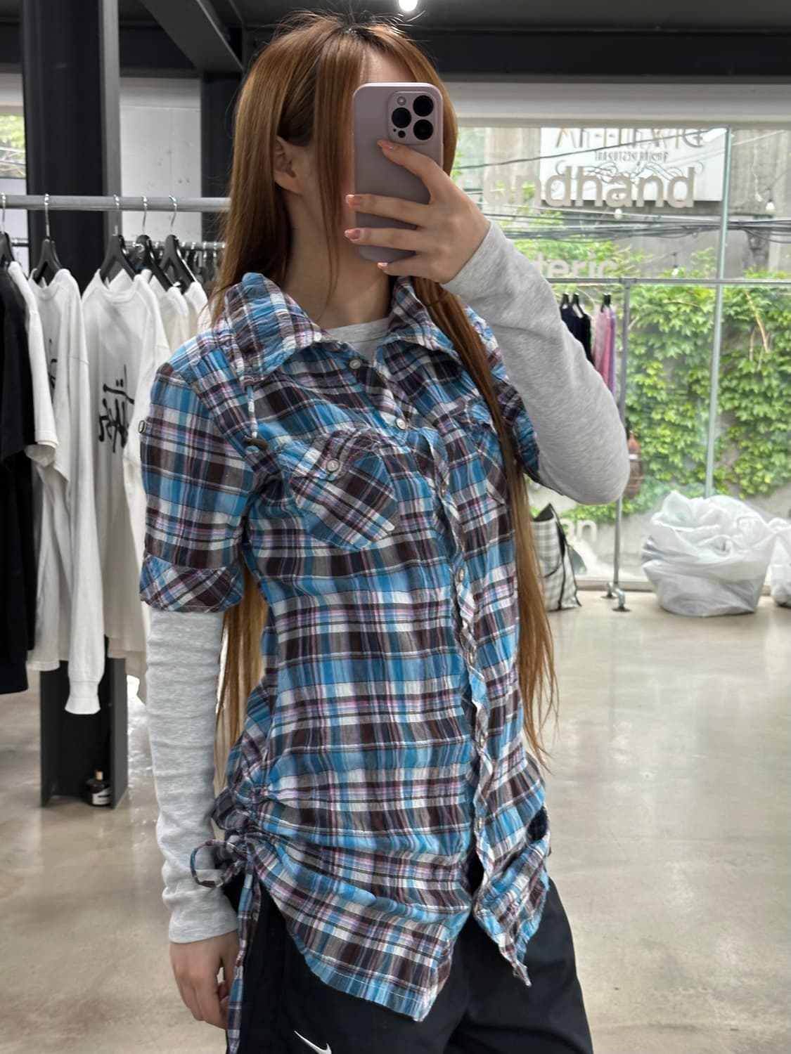 Vintage 체크셔링 포켓 반팔셔츠 상품이미지1