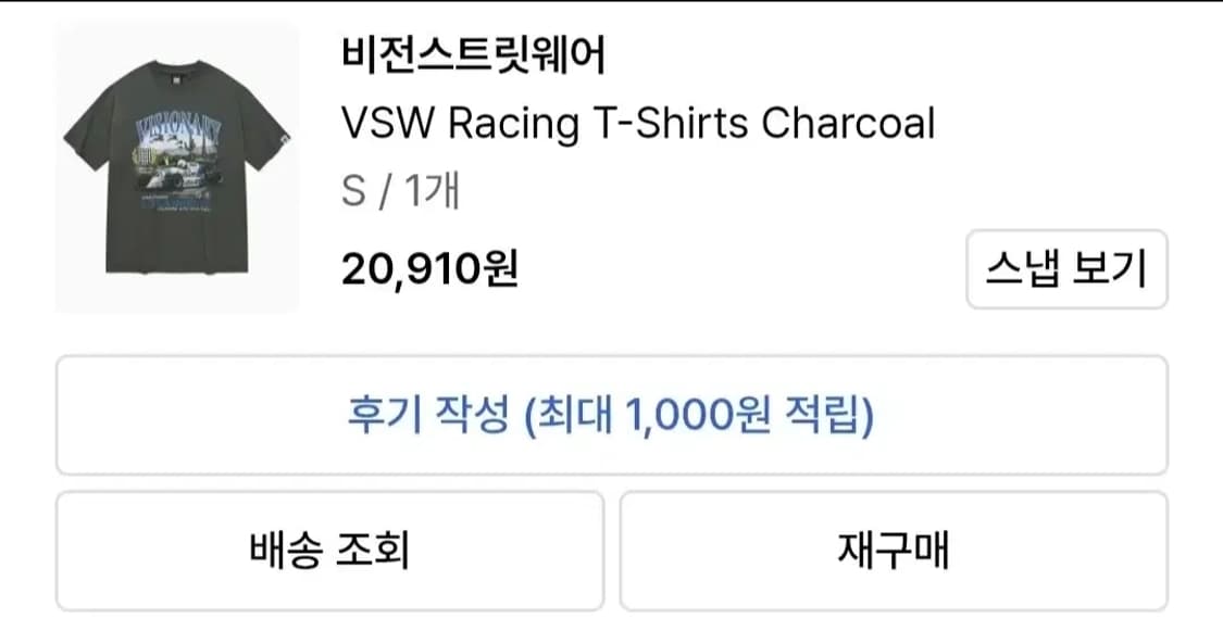 비전스트릿웨어 VSW Racing T-Shirts Charcoal 상품이미지2