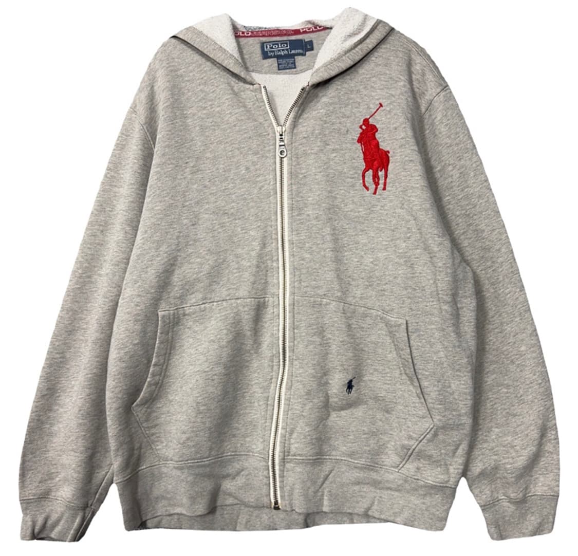 폴로 랄프로렌 빅포니 후드집업 그레이 핑크 로고 상품이미지1