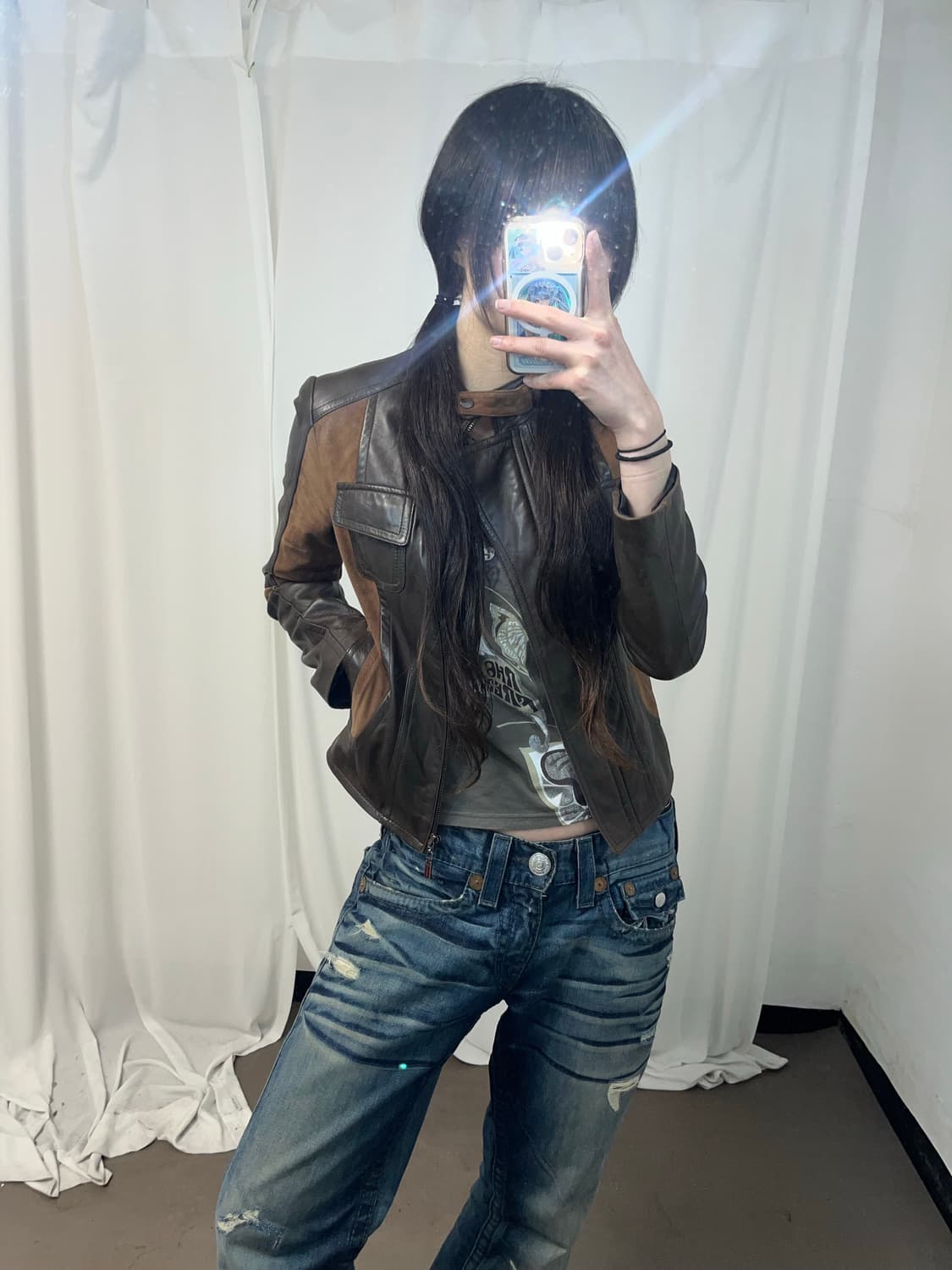 Y2K 브라운 레더 자켓 상품이미지1